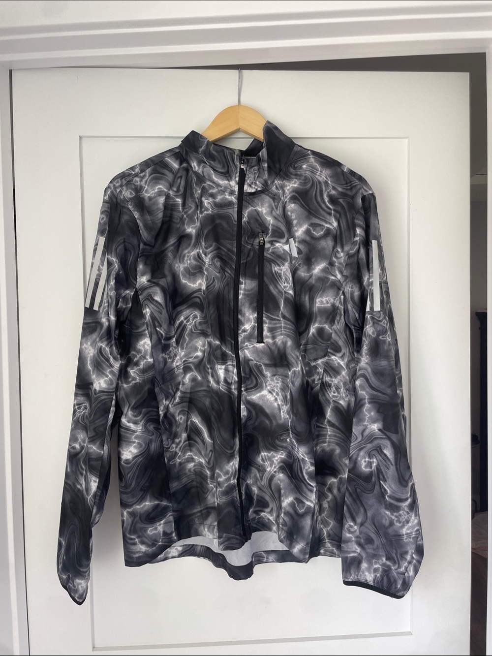 Adidas Running Black & Gray Marble-Pattern Windbreaker Jacket